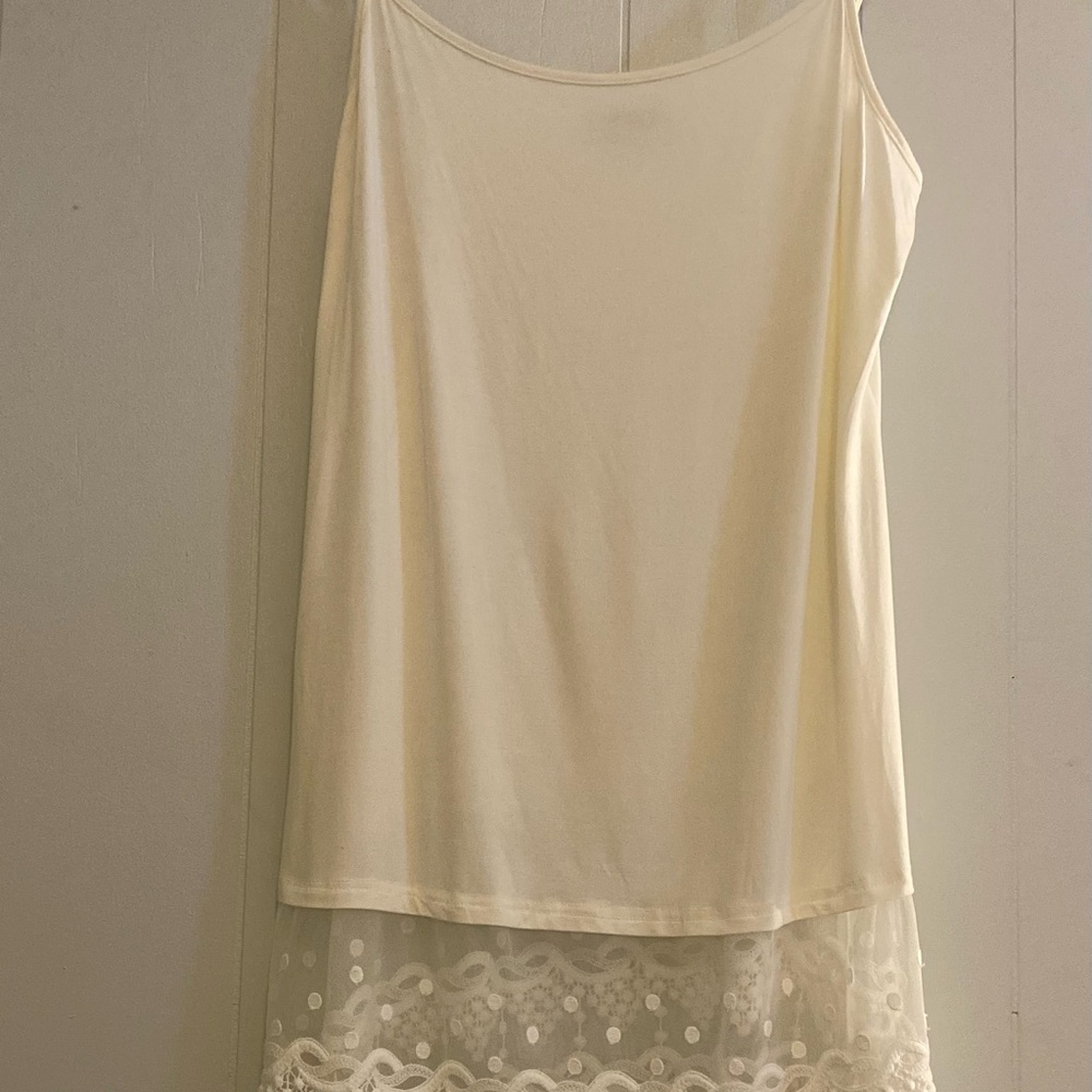 Kate Kasin Cream Sleeveless Tank Top with Lace Hem XL
